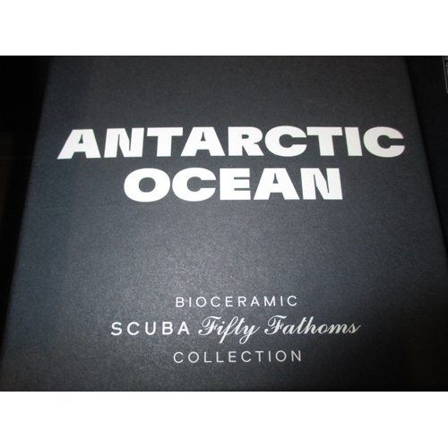 171 - A Blancpain X Swatch scuba watch, Antarctic ocean fifty fathoms in box with paperwork, automatic in ... 