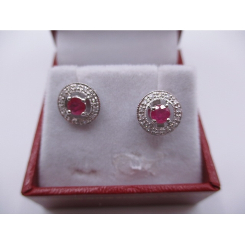 127 - A pair of 9ct white gold diamond and ruby earrings, in good pre-owned condition, approx gross parcel... 