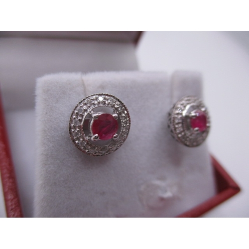 127 - A pair of 9ct white gold diamond and ruby earrings, in good pre-owned condition, approx gross parcel... 