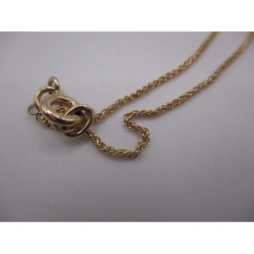 129 - A 9ct yellow gold necklace with peridot pendant, approx linear length 44cm, approx weight 2.7g, in u... 