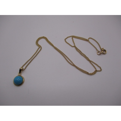 130 - A 9ct yellow gold necklace with turquoise pendant, approx linear length 44cm, in near unused conditi... 