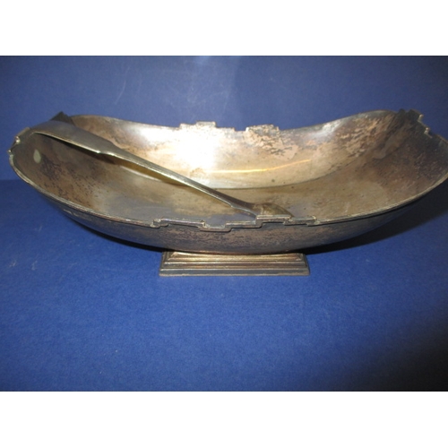209 - A 1930s Art Deco sterling silver dish  by Walker & Hall, well tarnished and with original spoon, app... 