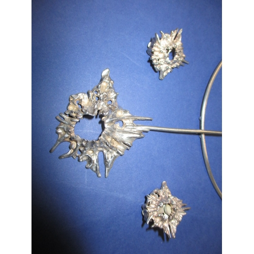 188 - A Juhls silver gallery of Norway designer necklace earring set, in original box with booklet