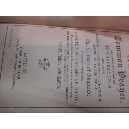 293 - A Victorian Church of England pocket common prayer book, having gold inlaid cover, missing catch cli... 