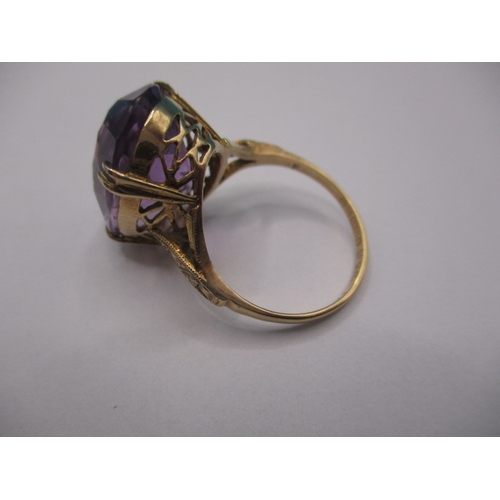31 - A vintage 9ct yellow gold dress ring with single amethyst coloured stone, approx ring size ‘P’, appr... 