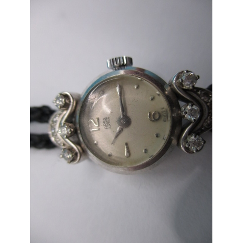 158 - A vintage ladies cocktail watch, the case marked 750 for white gold with diamond set shoulders, the ... 