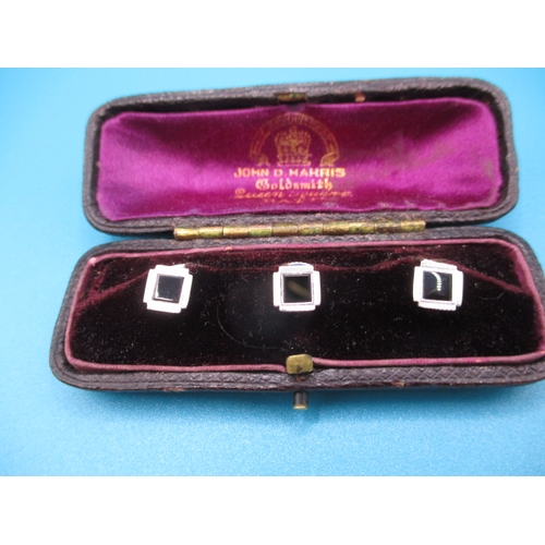 144 - A cased set of 9ct white gold art deco studs, by S J Rose Birmingham 1933, in original retailers box... 