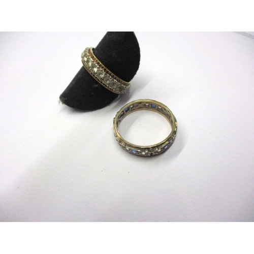 Two vintage eternity rings, one unmarked the other marked 18, approx weights unmarked 2.2g marked 18 is 5g approx ring sizes ‘P & N’ ,some damages