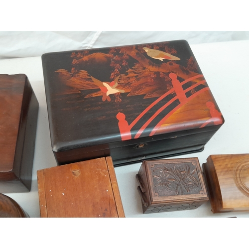 A quantity of treen boxes, various sizes and uses, all with age related ...