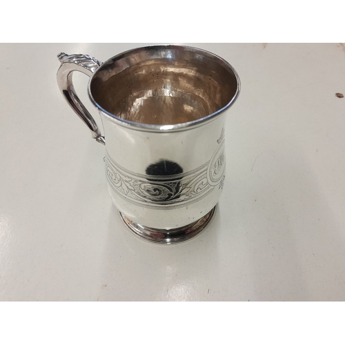 A Victorian sterling silver tankard, initials to front, London hallmark, approx weight 160g, in good antique condition
