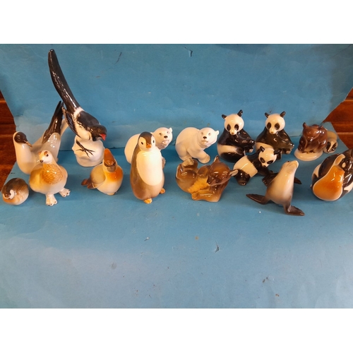 A large quantity of vintage Russian porcelain animal figures mainly Bears or Birds, by Lomonosov imperial porcelain, all with no observed damage