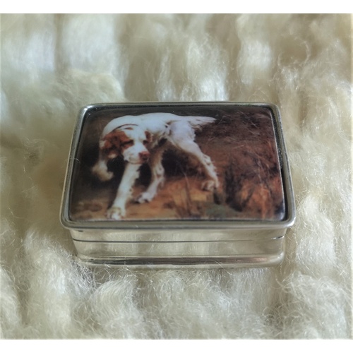 3 - Silver, 925 Marked, Pill Box with Picture of Gun Dog on the Lid