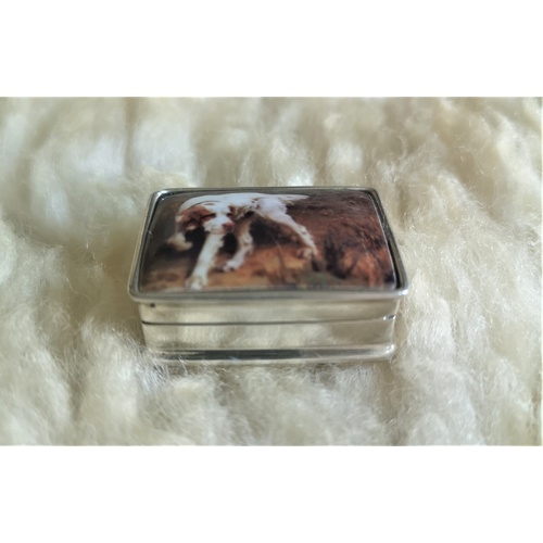 3 - Silver, 925 Marked, Pill Box with Picture of Gun Dog on the Lid