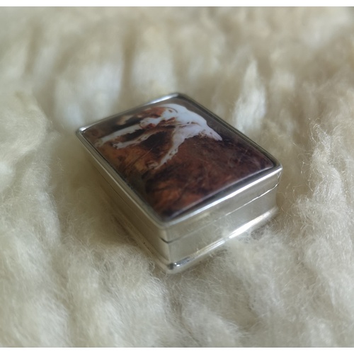 3 - Silver, 925 Marked, Pill Box with Picture of Gun Dog on the Lid