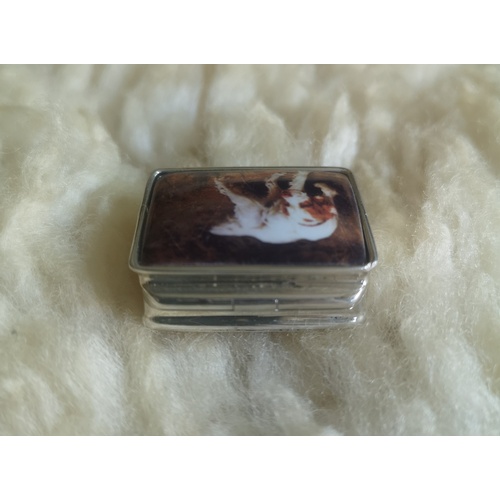 3 - Silver, 925 Marked, Pill Box with Picture of Gun Dog on the Lid