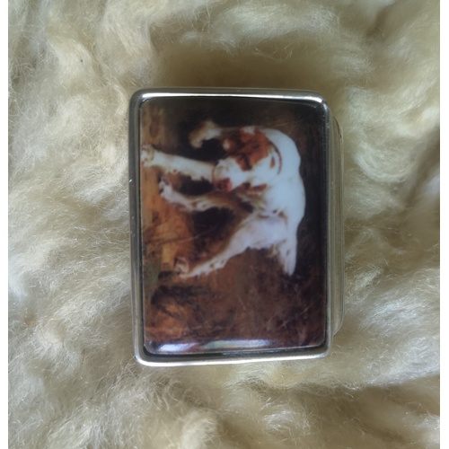 3 - Silver, 925 Marked, Pill Box with Picture of Gun Dog on the Lid