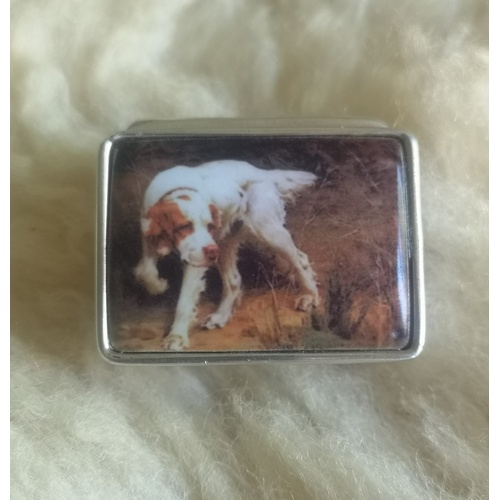 3 - Silver, 925 Marked, Pill Box with Picture of Gun Dog on the Lid