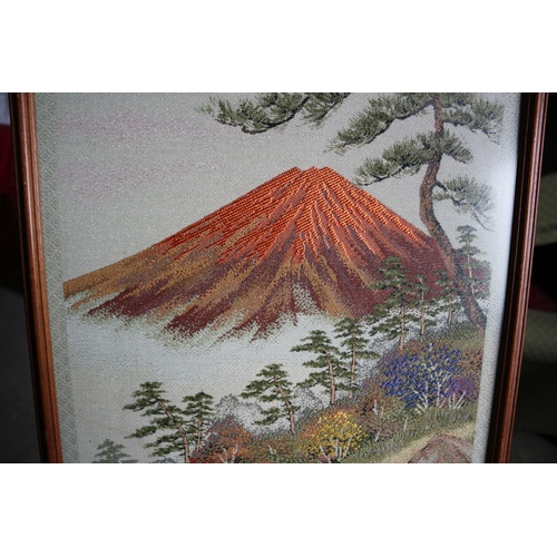 23 - Framed & Glazed Japanese Scene 1900's Embroidery Picture on silk