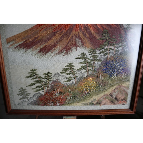 23 - Framed & Glazed Japanese Scene 1900's Embroidery Picture on silk