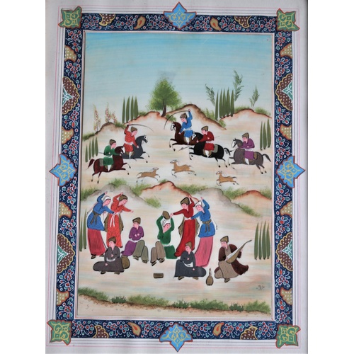 24 - Khatam-kari Framed & Glazed 1900's Persian Watercolour on Paper