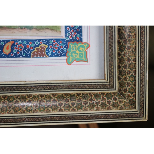 24 - Khatam-kari Framed & Glazed 1900's Persian Watercolour on Paper