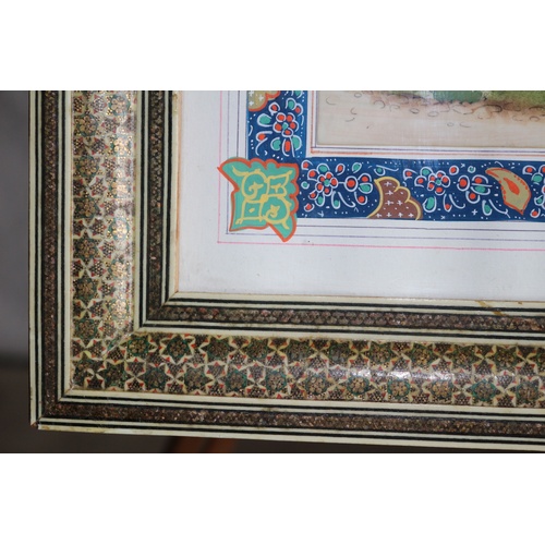 24 - Khatam-kari Framed & Glazed 1900's Persian Watercolour on Paper