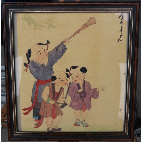 28 - Framed & Glazed Late 19th / Early 20th Century Chinese Watercolour of Children at Play