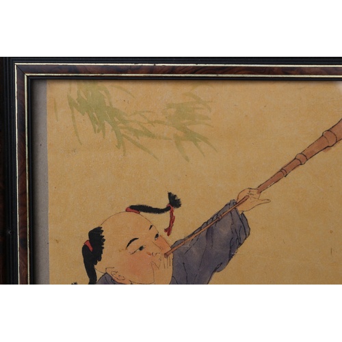 28 - Framed & Glazed Late 19th / Early 20th Century Chinese Watercolour of Children at Play