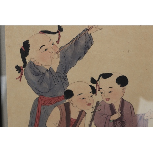 28 - Framed & Glazed Late 19th / Early 20th Century Chinese Watercolour of Children at Play