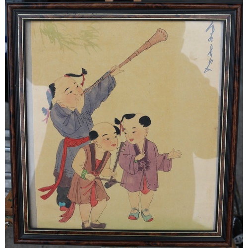 28 - Framed & Glazed Late 19th / Early 20th Century Chinese Watercolour of Children at Play