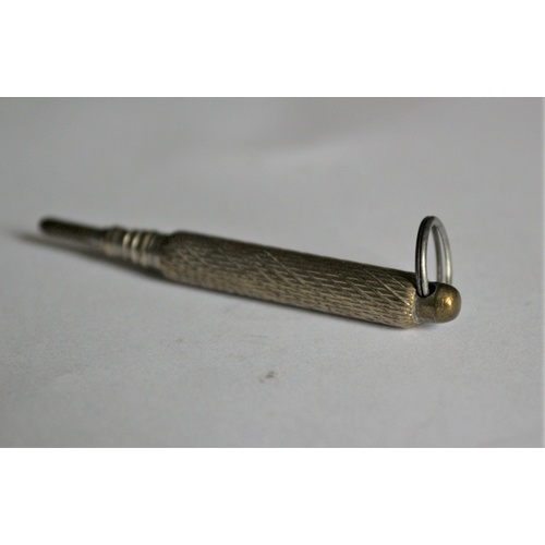 37 - Miniature Silver Metal Decorative Propelling Pencil with Chain Ring on the Top - Early/Mid 20th Cent... 