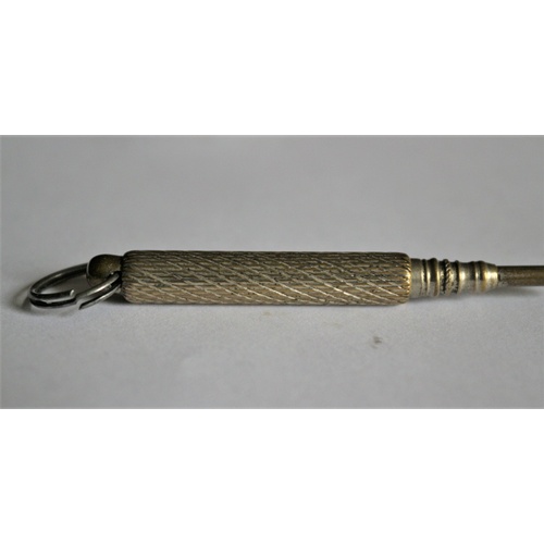 37 - Miniature Silver Metal Decorative Propelling Pencil with Chain Ring on the Top - Early/Mid 20th Cent... 