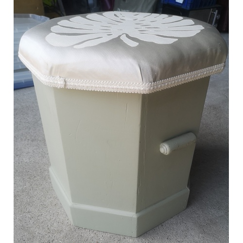 47 - Painted Vintage Commode Seat with Newly Recovered Lid