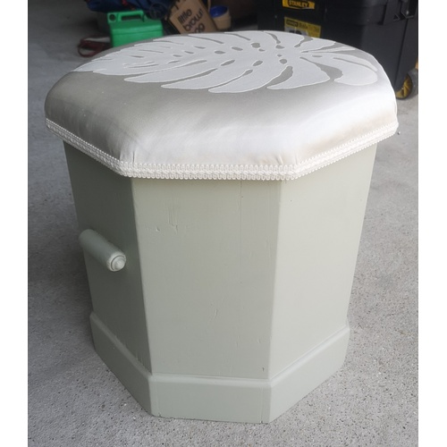 47 - Painted Vintage Commode Seat with Newly Recovered Lid