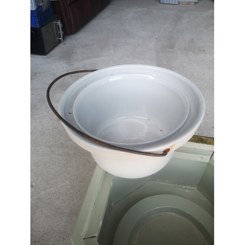 47 - Painted Vintage Commode Seat with Newly Recovered Lid