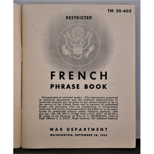 3 - WW11 Restricted US Government French Phrase Book - September 28, 1943