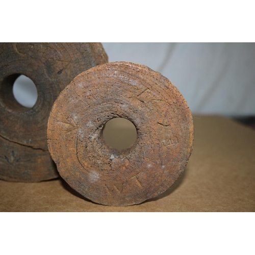 14 - WW11 Military Wooden Block Rope Rollers - Marked Where Linked To