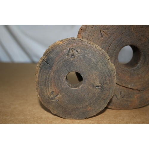 14 - WW11 Military Wooden Block Rope Rollers - Marked Where Linked To