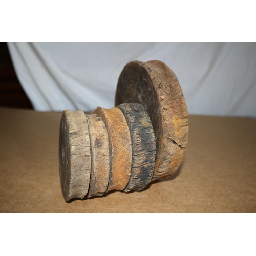 14 - WW11 Military Wooden Block Rope Rollers - Marked Where Linked To