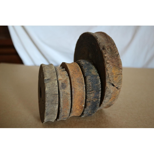 14 - WW11 Military Wooden Block Rope Rollers - Marked Where Linked To