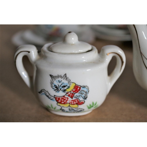 24 - 14 Piece Childrens China Tea Set - Cups, Saucers and Sandwich Plates. Also Teapot and Sugar Pot. Cat... 