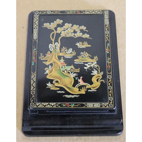 65 - Vintage Metal Flap Over Note Pad Holder with Oriental Scene on the Front