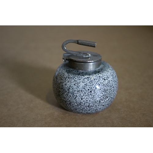 101 - Vintage Miniature Curling Stone Ink Well - Made from Ailsa Craig Granite and Silver Coloured Metal T... 