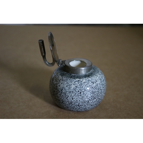 101 - Vintage Miniature Curling Stone Ink Well - Made from Ailsa Craig Granite and Silver Coloured Metal T... 