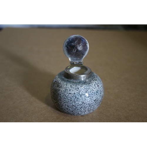 101 - Vintage Miniature Curling Stone Ink Well - Made from Ailsa Craig Granite and Silver Coloured Metal T... 