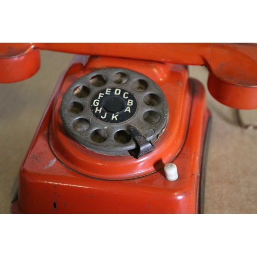 105 - Vintage Tin Telephone Toy with Moving Dial and Ring button