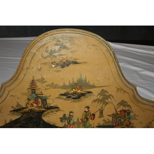 127 - Vintage Single Bed Headboard with Really Nice Raised Oriental Scene - Hand Painted