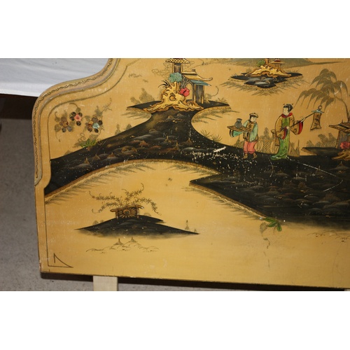 127 - Vintage Single Bed Headboard with Really Nice Raised Oriental Scene - Hand Painted