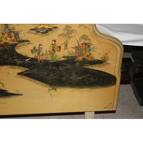 127 - Vintage Single Bed Headboard with Really Nice Raised Oriental Scene - Hand Painted