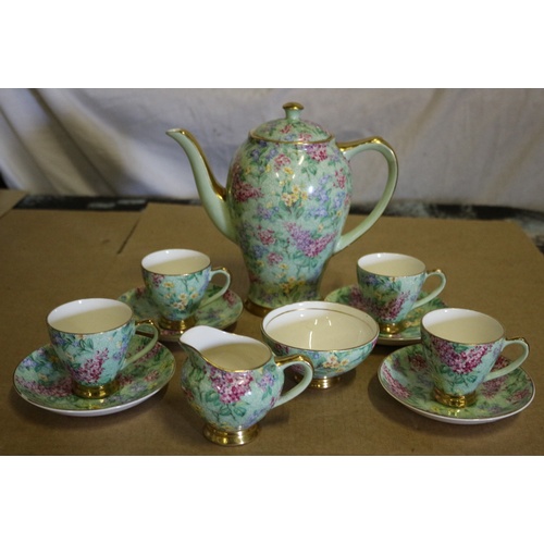 147 - 11 Piece Highly Decorative Chintz Coffee Set from Empire Potteries of England - Pattern is Lilac Tim... 